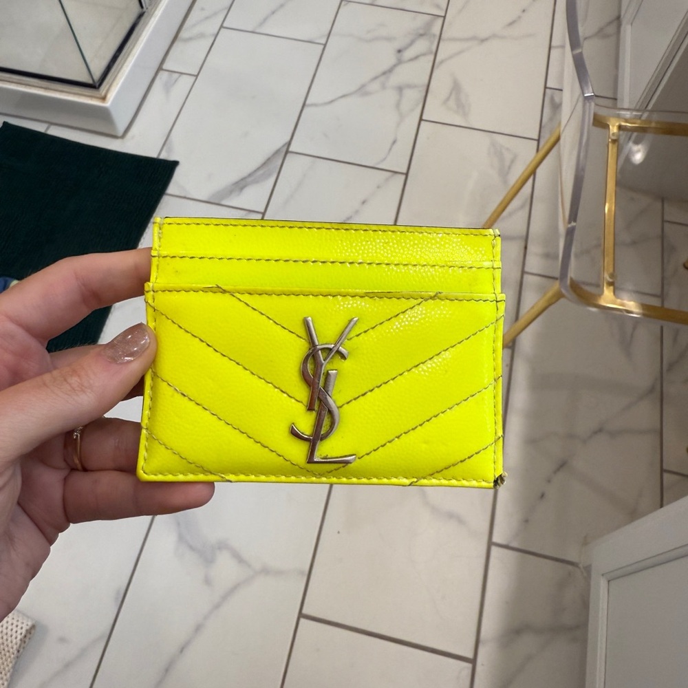 YSL Yves Saint Laurent 100% authentic card holder case neon green yellow
